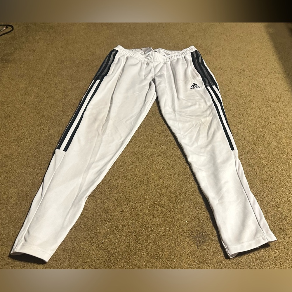 adidas White Track Pants with Black Side Stripes